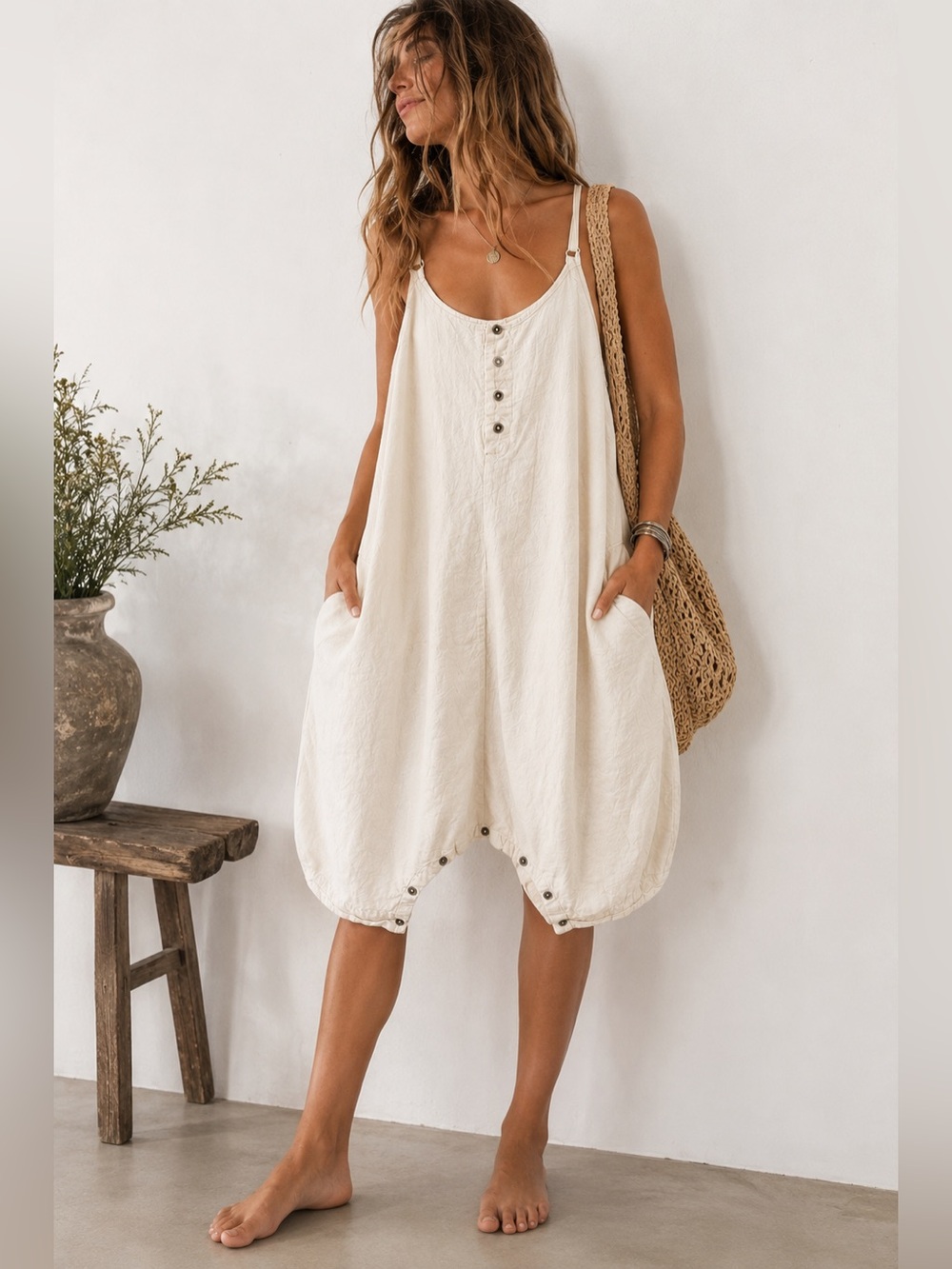 Jaded Gypsy WC Romper 2 • S/M • %100 Pure Cotton Parchment Colorway